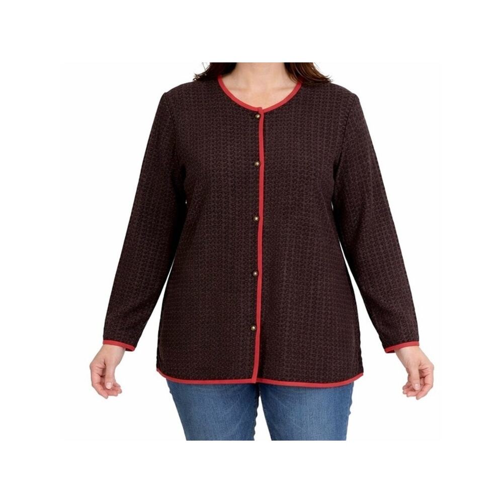 Villager Top Womens Size M Black Button Front Red Trim Long Sleeve Vintage Y2K